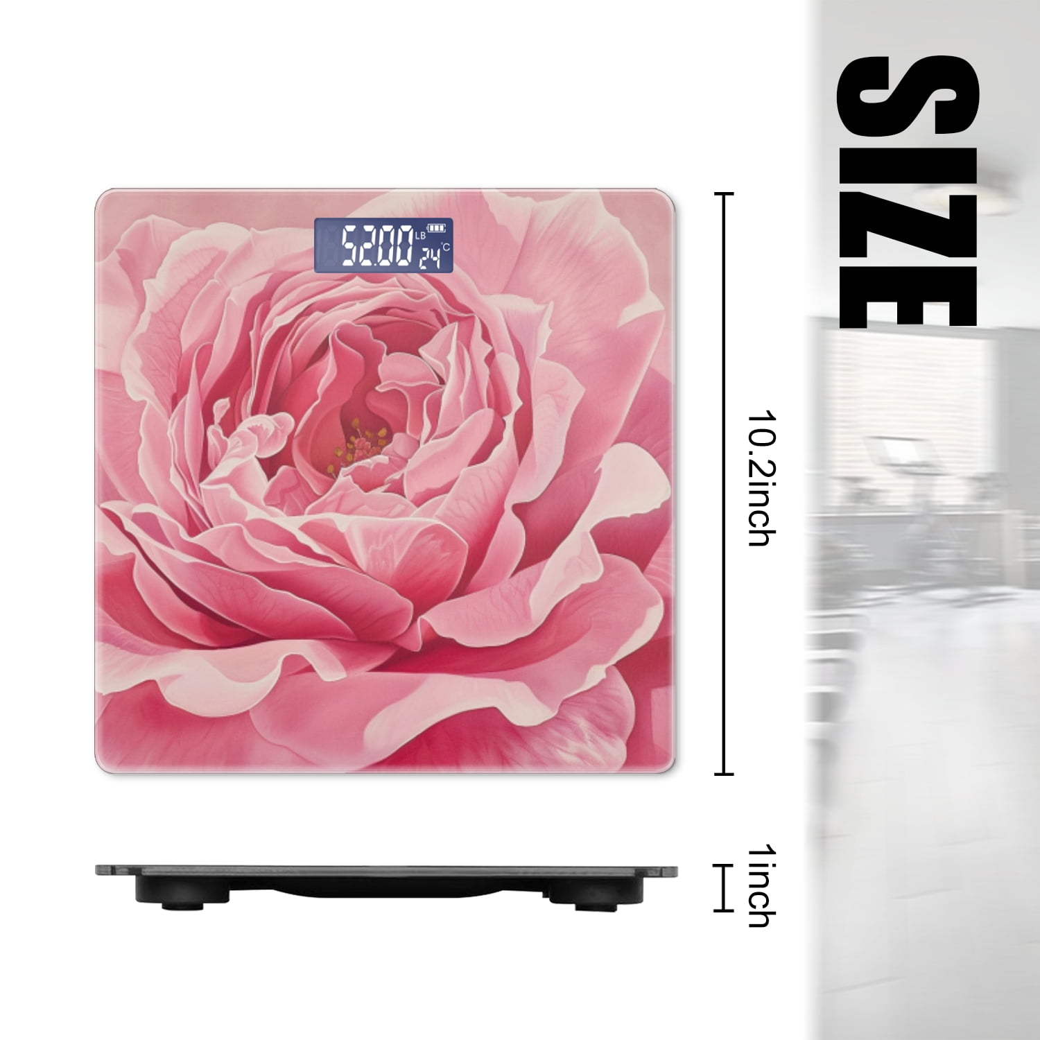 High Precision Body Weight Scale Smart Bathroom Scales with Large LCD Display(400lbs),Decorative for Bedroom-Pink Rose On Pink Background