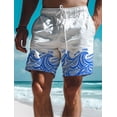 thumbnail image 2 of Waves Men's 3D Printed Board Shorts Swim Trunks Elastic Waist Drawstring Summer New Hawaiian Beach Style Letter Design Shorts, 2 of 5