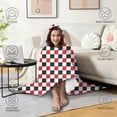thumbnail image 4 of Wearable Blanket,Red Black White Checkered Pattern Hooded Wearable Sherpa Blanket for Adults & Teens,Winter Poncho Shawl Wrap Cape Thick Warm,60"x80", 4 of 5