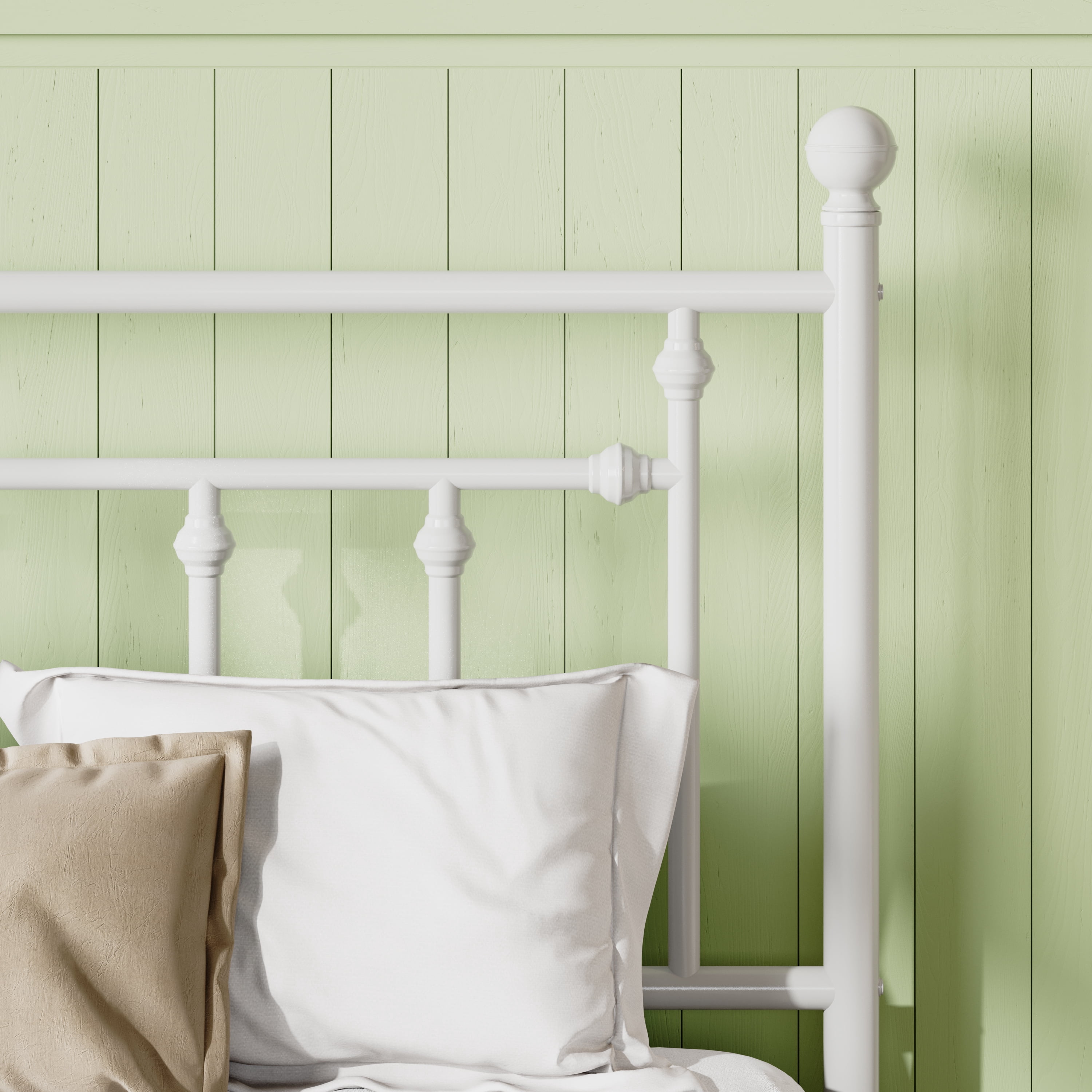 Sifurni Queen Size Metal Platform Bed Frame with Victorian Vintage Headboard, White