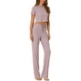 thumbnail image 4 of INSPIRE CHIC Women's Two Piece Lounge Set Ribbed Crop Top Wide Leg Pant Casual Sweatsuit XS Dusty Pink, 4 of 5