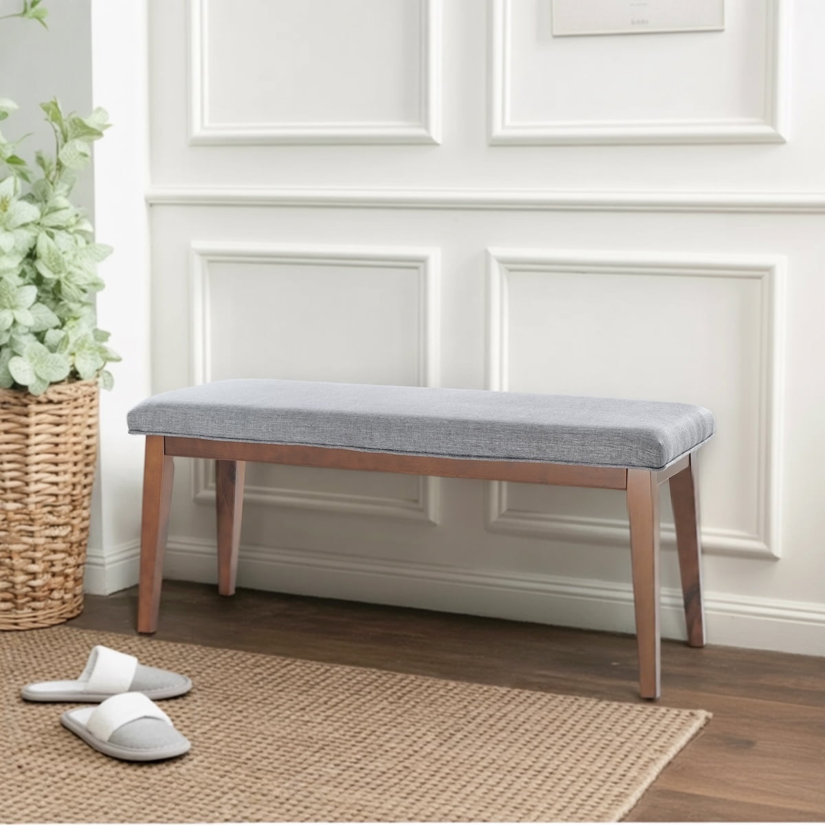 L'AGRATY Upholstered Bench for End of Bed, 42.5'' Entryway Bench with Solid Wood Legs for Bedroom, Living Room, Hallway & Indoor Use (Grey)