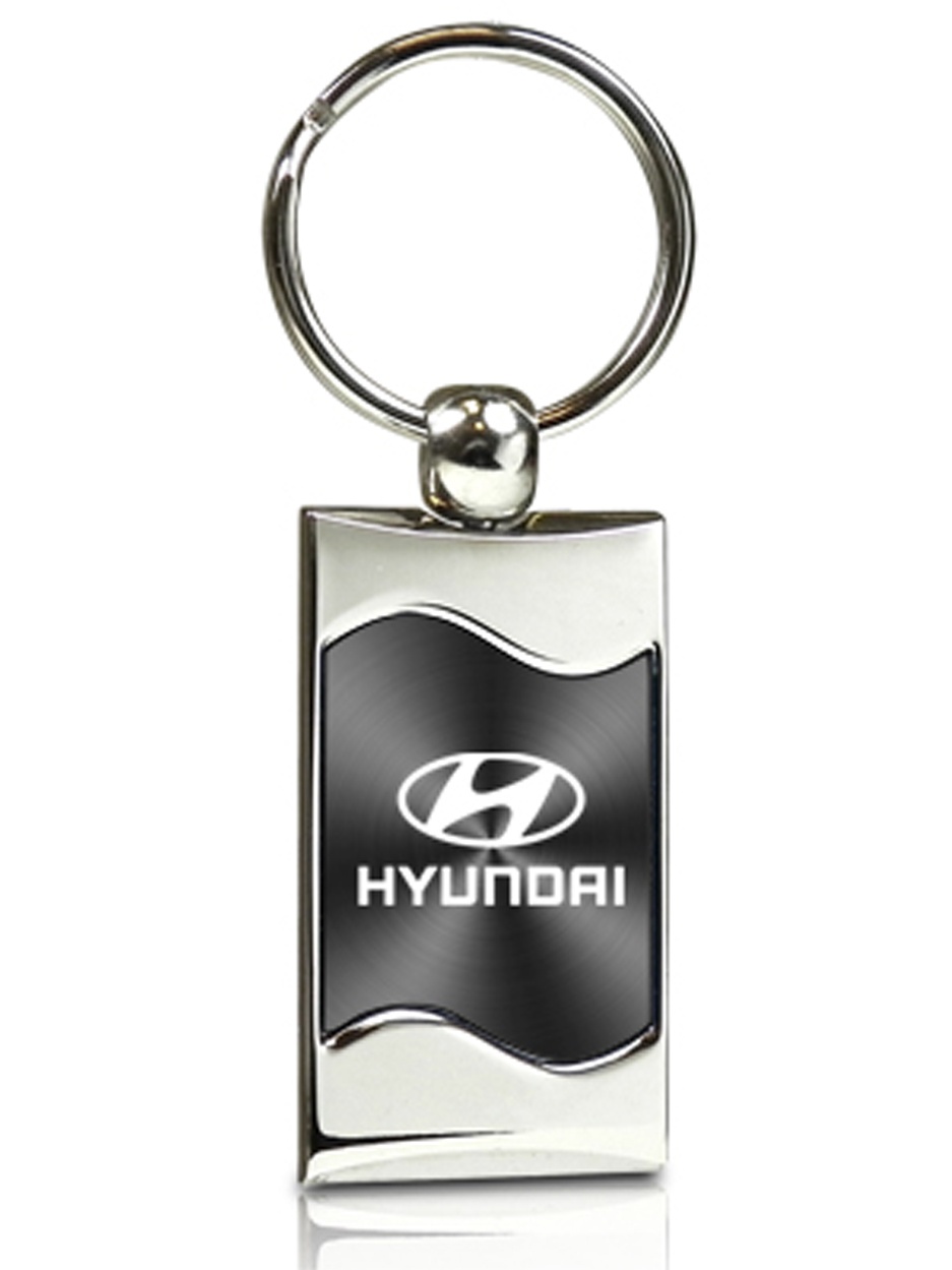 Hyundai Logo Gray Spun Brushed Metal Key Chain Keyring Keychain