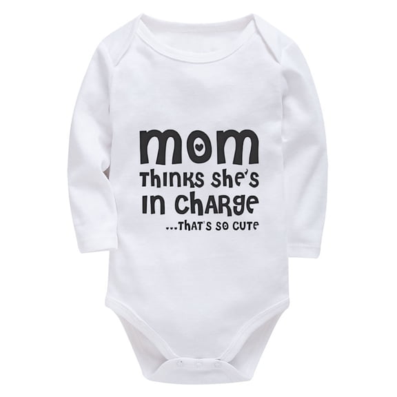 Mom Thinks She's In Change New Born Baby Boys Clothes Long Sleeve Baby Body Suit White Gender Neutral Baby Clothes 0-3 Month