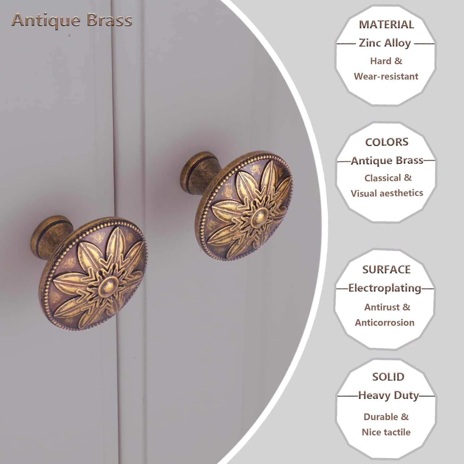 4 Pack Antique Brass Cabinet Knobs Vintage Dresser Drawer Knobs,1.4" Round Kitchen Handles for Cabinets and Drawers Rustic