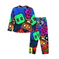 thumbnail image 2 of Lsque Geometry Dash Pattern Long Sleeve Pajama Set for Women - Soft 2-Piece Sleepwear and Loungewear Set with Pockets, Comfy Nightwear, 2 of 8