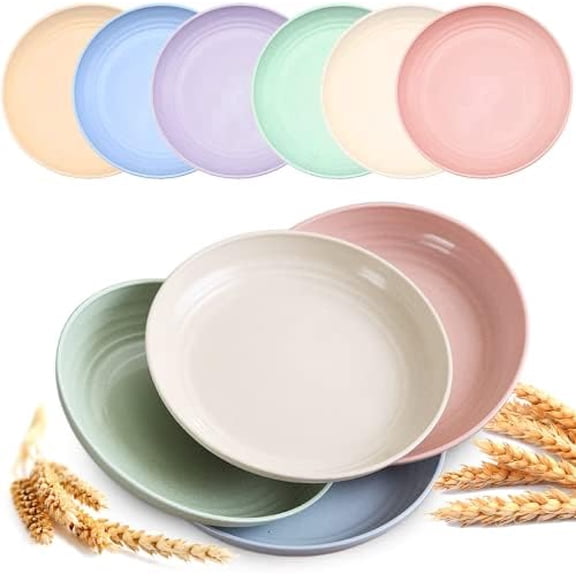 6 PACK Unbreakable Dinner Plates, 6.9 Inch Wheat Straw Plates, Reusable Deep Plastic Plate, Lightweight Salad Plates for Camping/Kitchen, Dishwasher & Microwave Safe, Kids-toddler & Adult