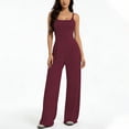thumbnail image 3 of QATAINLAV Women's Backless Sleeveless Jumpsuits Casual Scoop Neck Spaghetti Strap Onesie Pants Solid Color Wide Leg Romper, Wine, S, 3 of 6