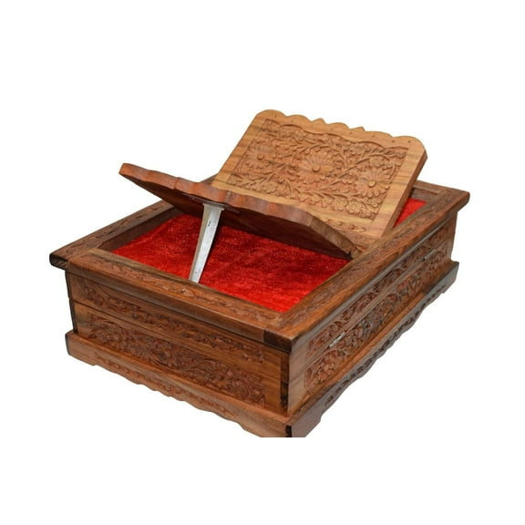 Holy foldable Book Stand Wooden Handcarved Rehal Box For Quran,Bible,Gita,Gurugranth , , Christmas or Valentine's Day Gift