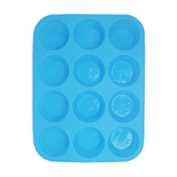 Sky Blue Silicone 12 Cup Non Stick Cupcake Pan, Reusable Baking Mold for Muffins, Cakes, Breads and Tarts
