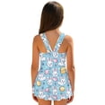 thumbnail image 2 of COEQINE Soft Stretchy Girls Bathing Suit, One Piece Bathing Suit with Skirt and Built-in Brief, U Neckline and V-Back Straps, for Active Girls 3-4 Year Olds, Easter Bunny Floral Egg Blue, 2 of 8