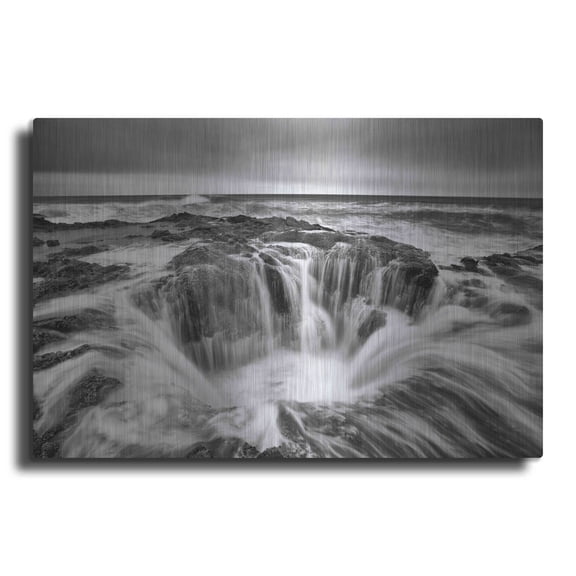 Luxe Metal Art 'Thors Well B&W' by Thomas Haney, Metal Wall Art, 16"x12"