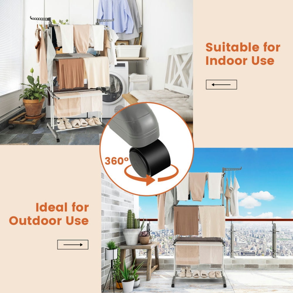 Finihen Drying Rack, Clothes Drying Rack, 4-tier Clothes Drying Rack with Rotatable Side Wings and Collapsible Shelves, for Indoor, Outdoor, Gray Finihen Drying Rack, Clothes Drying Rack, 4-tier Clothes Drying Rack with Rotatable Side Wings and Collapsible Shelves, for Indoor, Outdoor, Gray