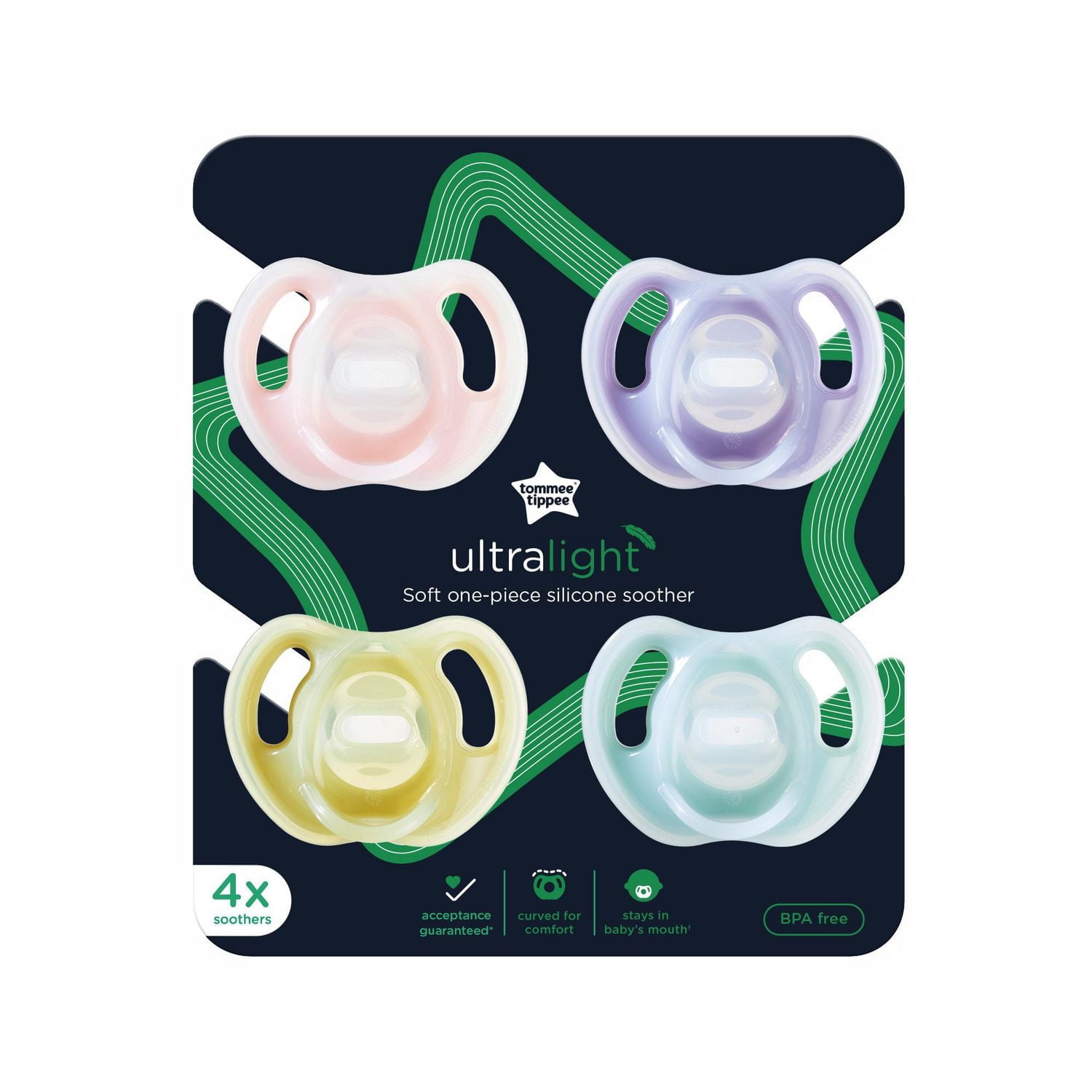 Tommee Tippee Ultra-Light Silicone Pacifier, Symmetrical One-Piece Design, BPA-Free Silicone Binkies, 6-18m, 4 Count
