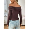 thumbnail image 4 of Womens Long Sleeve Off Shoulder Shirts Tight Fitted Y2K Ruched Tee Tops Blouses 2025 Trendy Outfits Coffee Color XL, 4 of 8