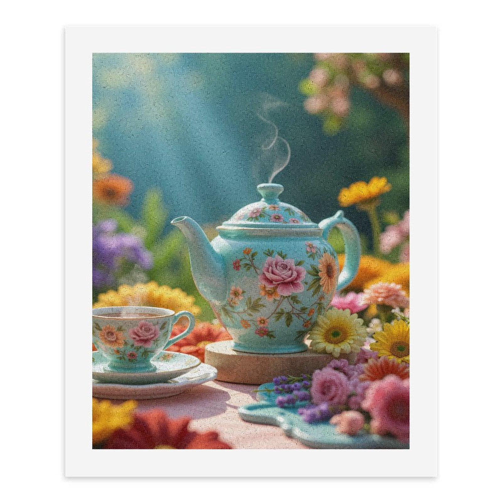 Paint by Numbers Kit for Adults, Floral Teapot Set In Garden Light Paint by Numbers, Easy Paint by Numbers Kit for Adults Beginner, DIY Adult Paint by Number Kits on Canvas, 12x16in Home Decor