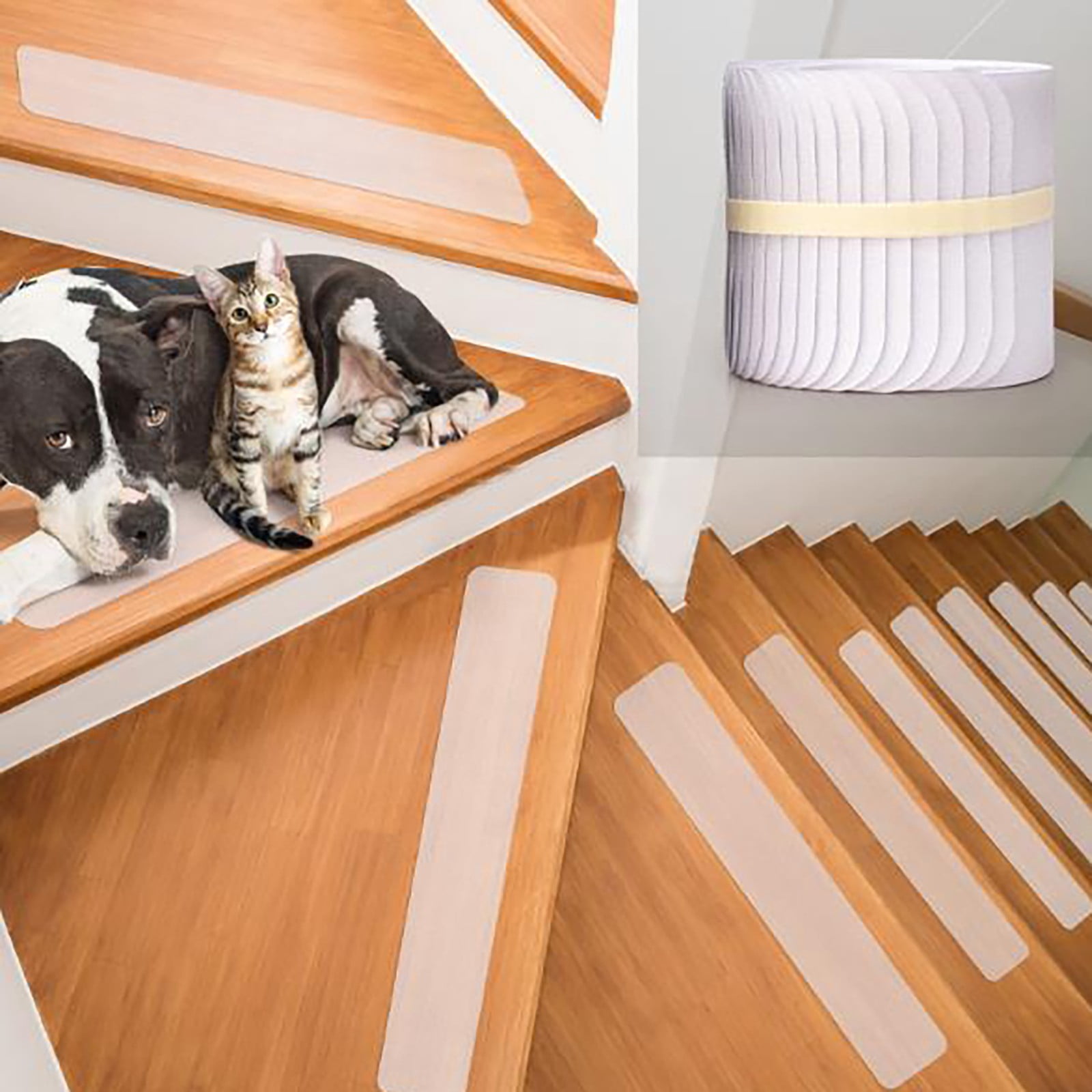 Clearance! Denhf 15 Pack Stair Treads Non-slip, Clear Stair Carpet Strips, Stair Runners for Dogs, Kids, and Elderly, Stair Covers for Wood Stairs, Carpet Treads, Waterproof Grip Tape, 31.8" x 5.9"