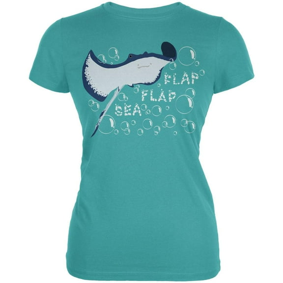 Sea Flap Flap Stingray Sea Blue Juniors Soft T-Shirt - X-Large