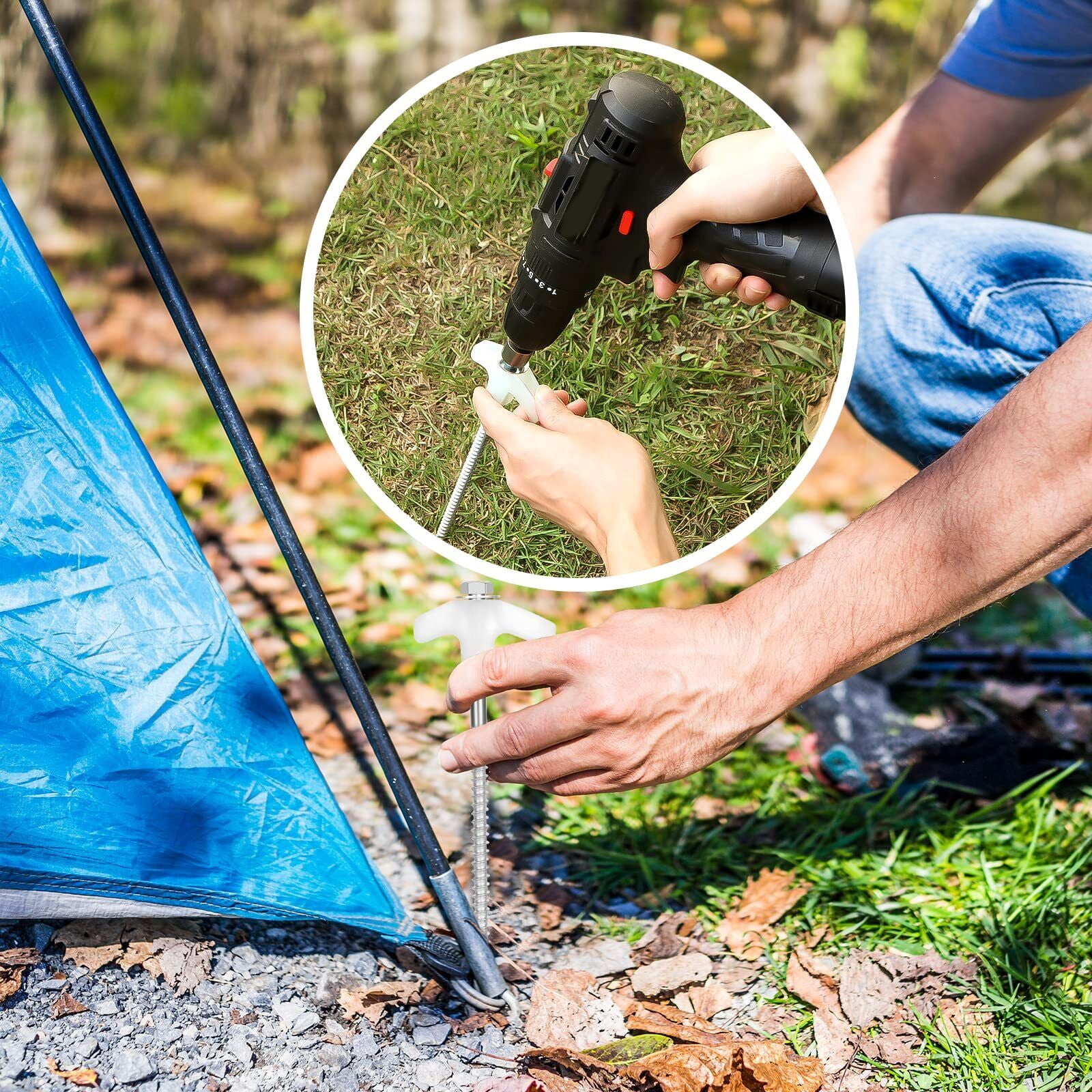10 Tent Stakes Heavy Duty Tent Stakes Screw in Metal Camping Stakes with Lumi...