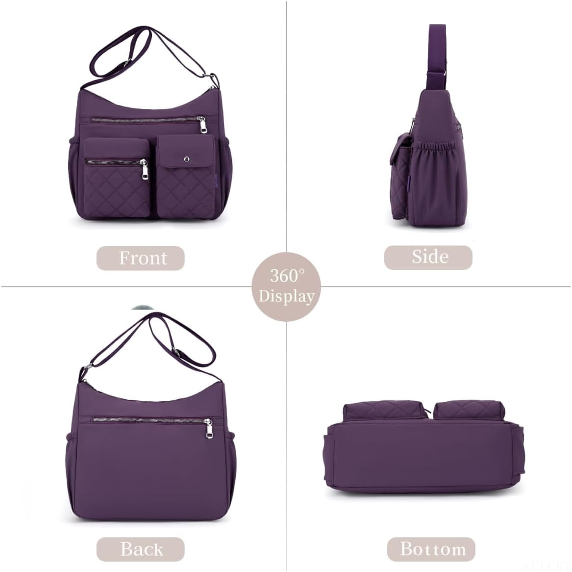 Sunyuer Crossbody Bag for Women, Casual Quilted Nylon Waterproof Travel Purse Trendy Multipocket Lightweight Shoulder Handbags for Ladies