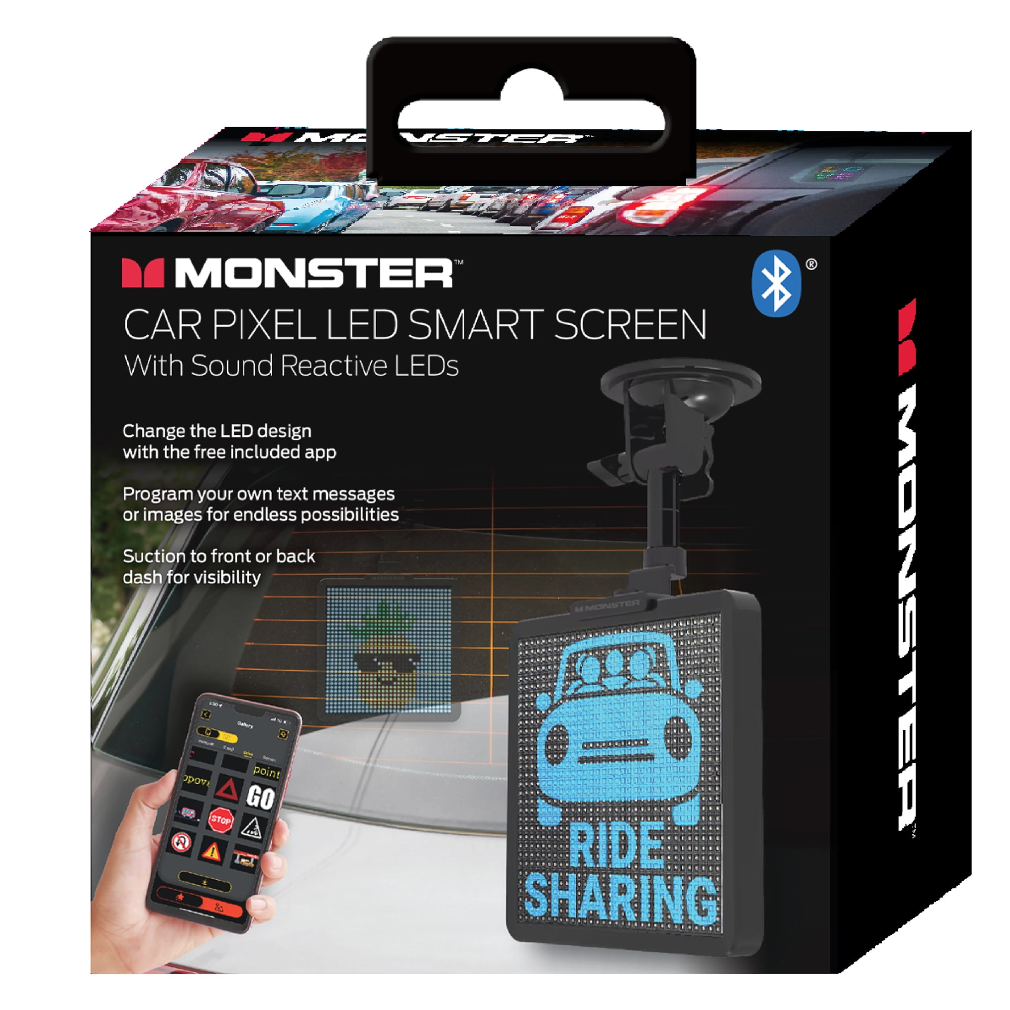 Monster Easy Install Smart Car Pixel Art LED Smart Screen, Sound Reactive LED Panel for Car Display