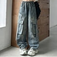 thumbnail image 2 of JLMSPLWG Kids Wide-Leg Jeans with Multi Pockets Toddler Cargo Denim Jeans Girl Daily Wear Baggy Boyfriend Preppy Jean Streetwear Teen Girls Cool Trendy Y2k Grunge Solid Color Pants Girl's Clothes, 2 of 8