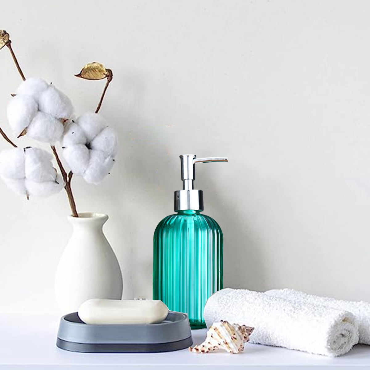 Clear glass soap dispenser with rust-proof stainless steel pump refillable bathroomgreen