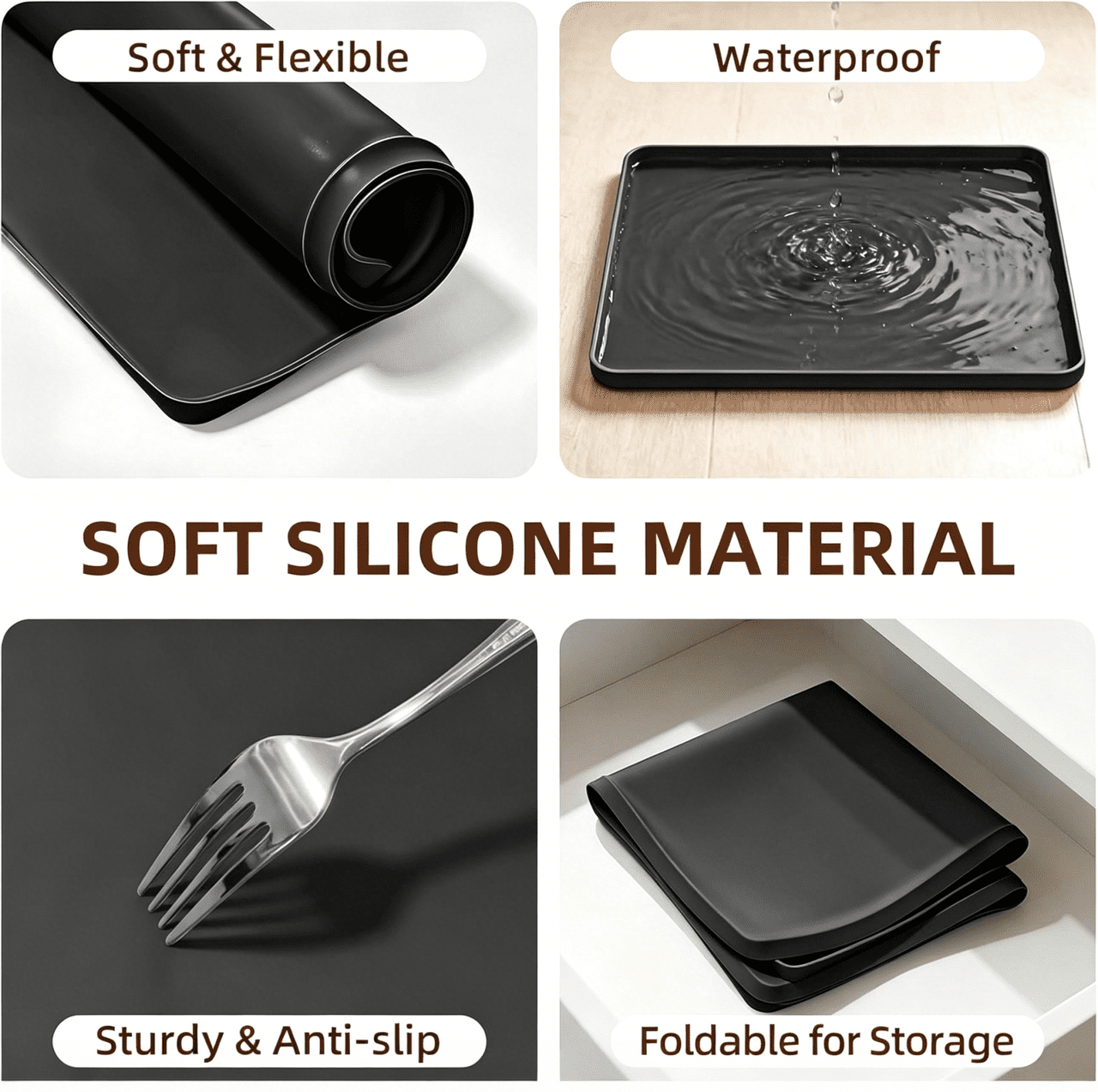 Smlper 19.7 x 19.7 Inch Water Cooler Mat, Soft Silicone Mat with Raised Edges, Waterproof Silicone Tray to Prevent Leak & Floor Damage, Anti-Slip Pad for Mini Fridge, Humidifier, Ice Maker, Black