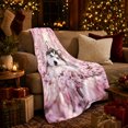 thumbnail image 3 of Husky Puppy Peeking through Pink Blossoms, Playful Botanical Style for Dog Lovers, Sweet Spring Pup Scene and Birthday Gift, Cozy Flannel Blanket for Bedroom and Playroom, Home Decor, 3 of 9