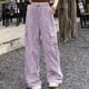 thumbnail image 2 of Pantalones cargo holgados para mujer: pierna ancha con cordón, poliéster, ropa urbana/hip hop, tallas S-XXL, 2 of 6