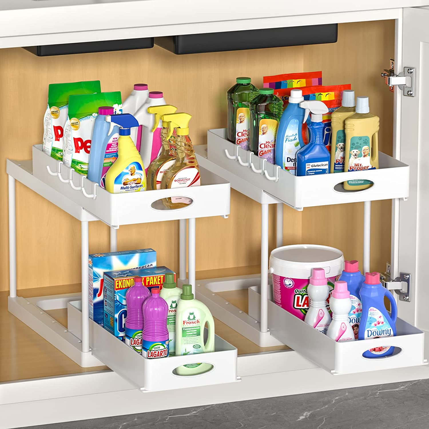Aojia Double Sliding Organizer Under Sink Organizers and Pull Out Under Sink Organizer