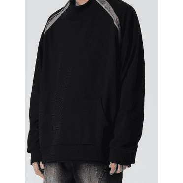 Half High Neck Sweatshirt Men's Black Spring and Autumn Zipper Loose Round Neck Black Inner Tops