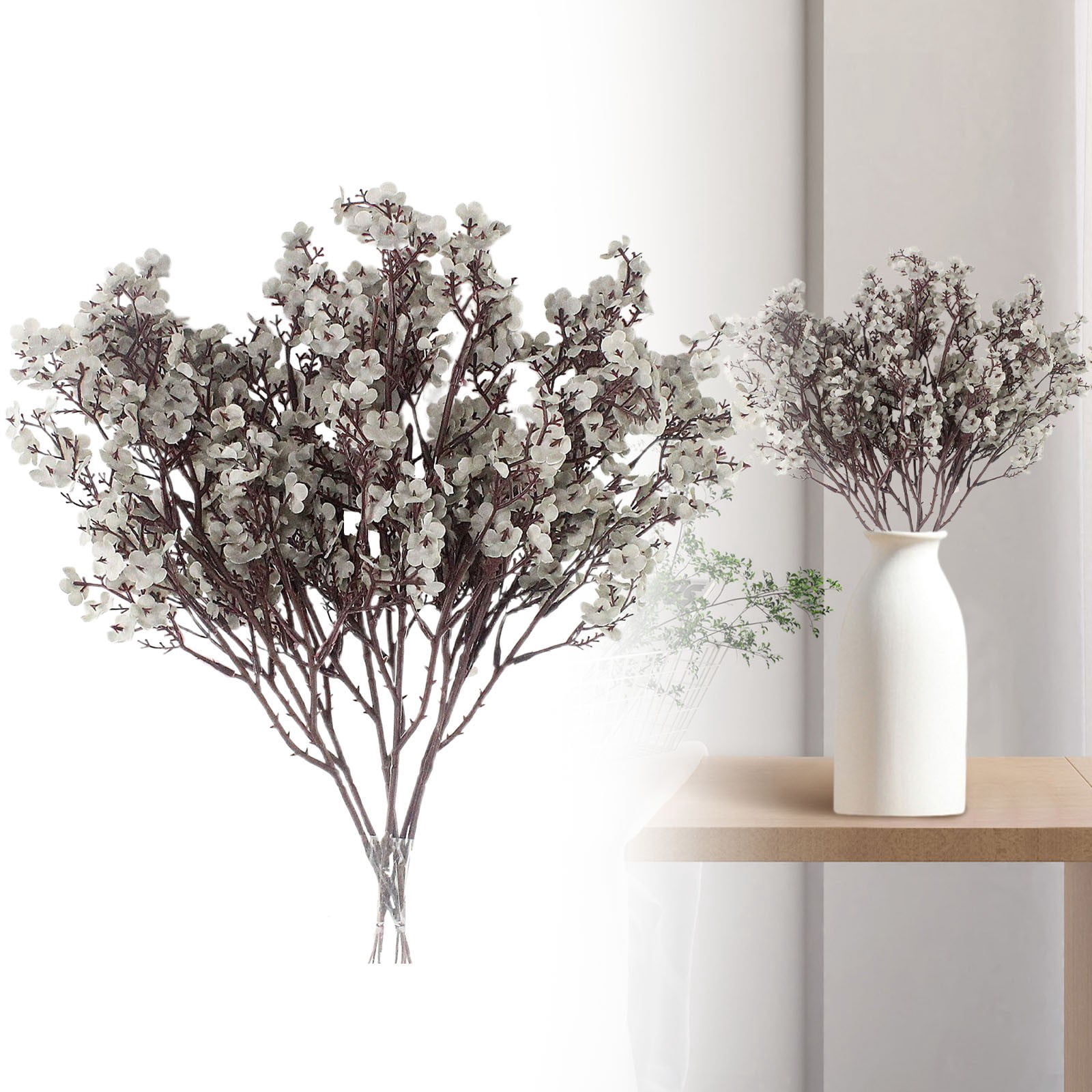 FXMLRLK 1 Bundle Artificial Flowers Gypsophila Bouquets Bulk Real Touch Fake Silk Flowers for Home Wedding DIY Floral Arrangement Kitchen Table Centerpiece Festival Decoration, Gray