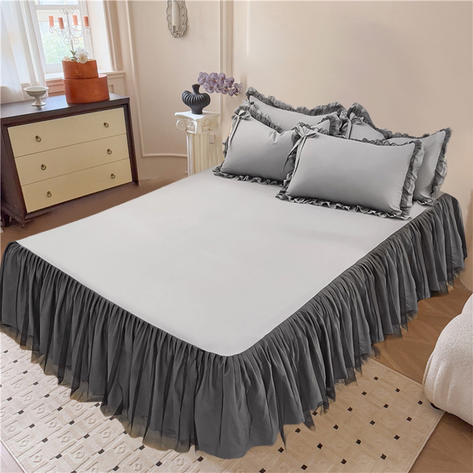 Split Corner Dusts Ruffle, Wrinkle & Fade Resistance Bed Skirt, Bedskirt for Adjustable Bed Microfiber Fabric, Defend Slipes Mattress Cover Mesh Bed Skirt Protector with Dusts Barrier, 59x79in