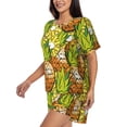 thumbnail image 2 of Uemuo Tropical Summer Fruit Pattern Women's Short-Sleeved Pajama, Button-Front Loungewear, 2-Piece Summer Sleepwear, Elastic Drawstring Shorts-Medium, 2 of 7