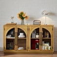 thumbnail image 2 of Tcbosik Sideboard Buffet Cabinet with 4 Glass Doors, Accent Cabinet with Adjustable Shelves, 60 inch Storage Cabinet, Coffee Bar Cabinet for Living Room, Hallway & Kitchen, Natural, 2 of 10
