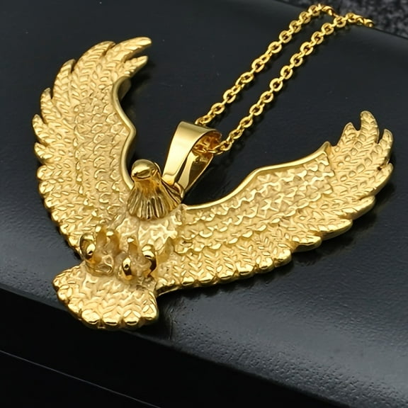 Retro Eagle Pendant Necklace - Golden-Tone Metal Intricate Feather Detailing, Unisex Hip Hop Punk Jewelry for Men & Women, Bold Statement Piece for Daily Wear & Parties, Valentine's Day Gift