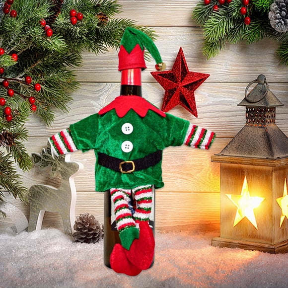 PEONAVET Bottle Set Christmas Bottle Cover Dress Clothes Set Wine Bottle Ornaments Bag Xmas Party Dinner Table Decoration