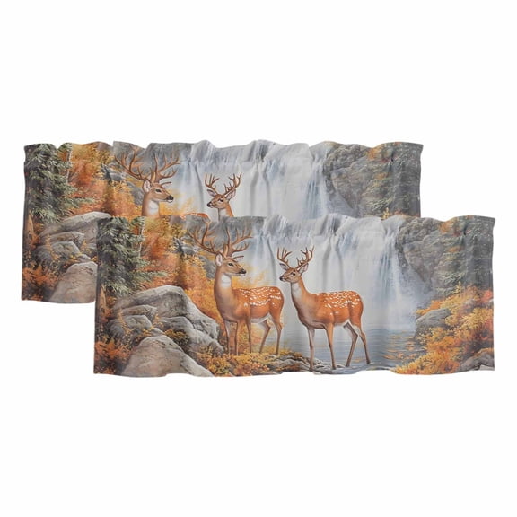 2 Pack Deer Valance for Window Forest Wildlife Rustic Kitchen Valance Rod Pocket Short Curtain Topper Decorative Window Treatment for Living Room Bedroom 54"x18"