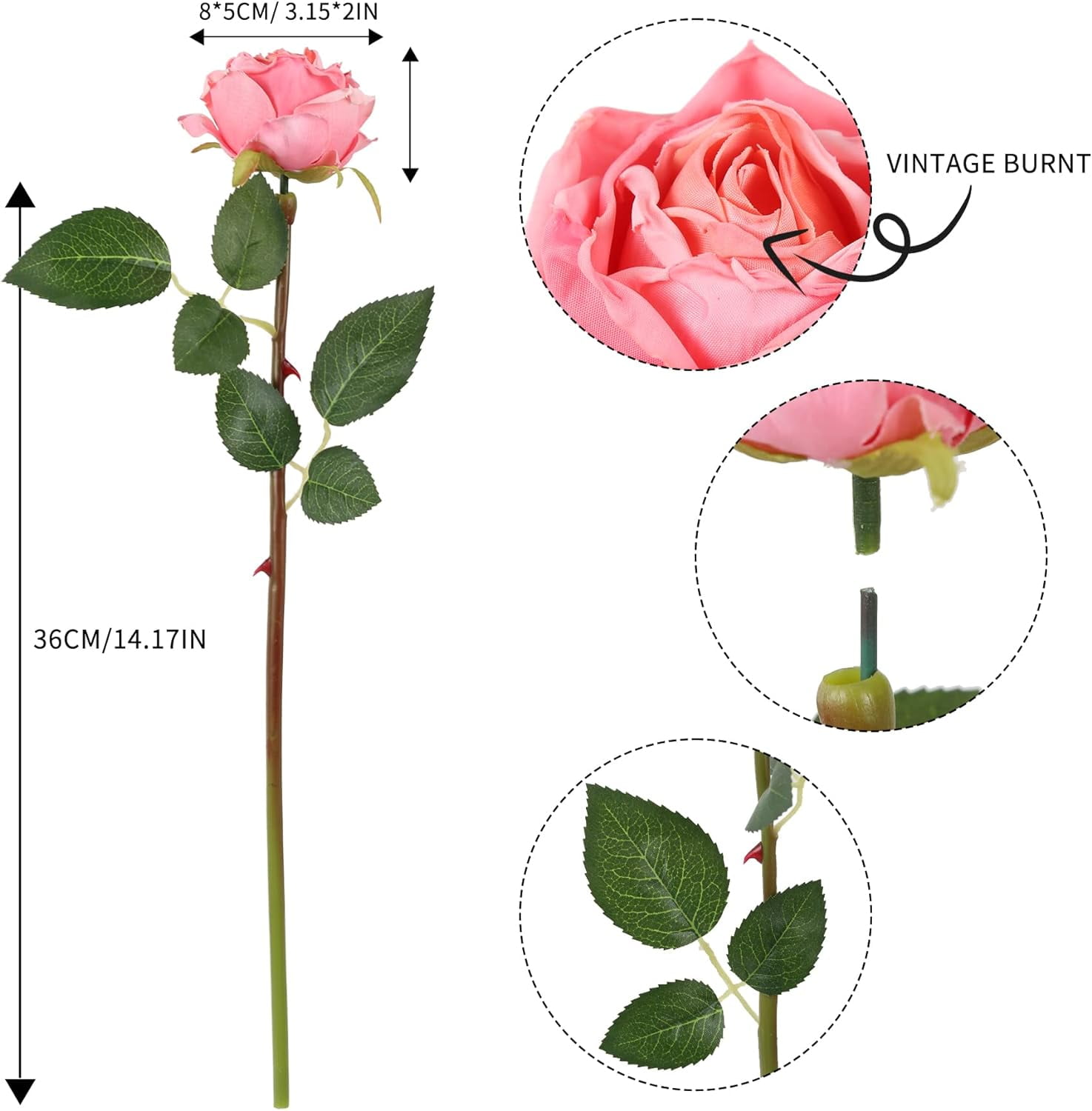 Pink Roses Artificial Flowers Pink Fake Roses Dried Silk Flowers with Single Stems Faux Roses Realistic Pink Flower Centerpieces for Tables Wedding Bouquet Floral Arrangements (Pink)