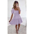 thumbnail image 3 of Womens Smocked Square Neck Boho Floral Short Sleeve Ruffle Beach Summer Mini Dress, 3 of 8