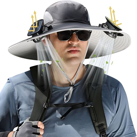 TELOLY Sun Hat with Solar Fan: Cooling Fan Built in for Outdoor Men – Solar Powered; USB Charging for Fishing