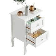 UBesGoo Nightstand End Table with 2 Drawer,White Finish