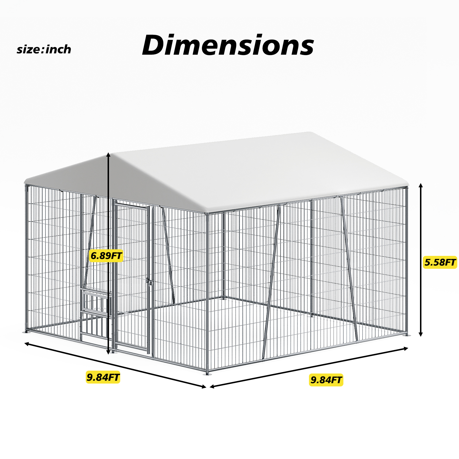 VEPXXP Lockable 10' Stainless Steel Outdoor Pet Kennel & Crate for Dog & Cat with Feeding Bowl