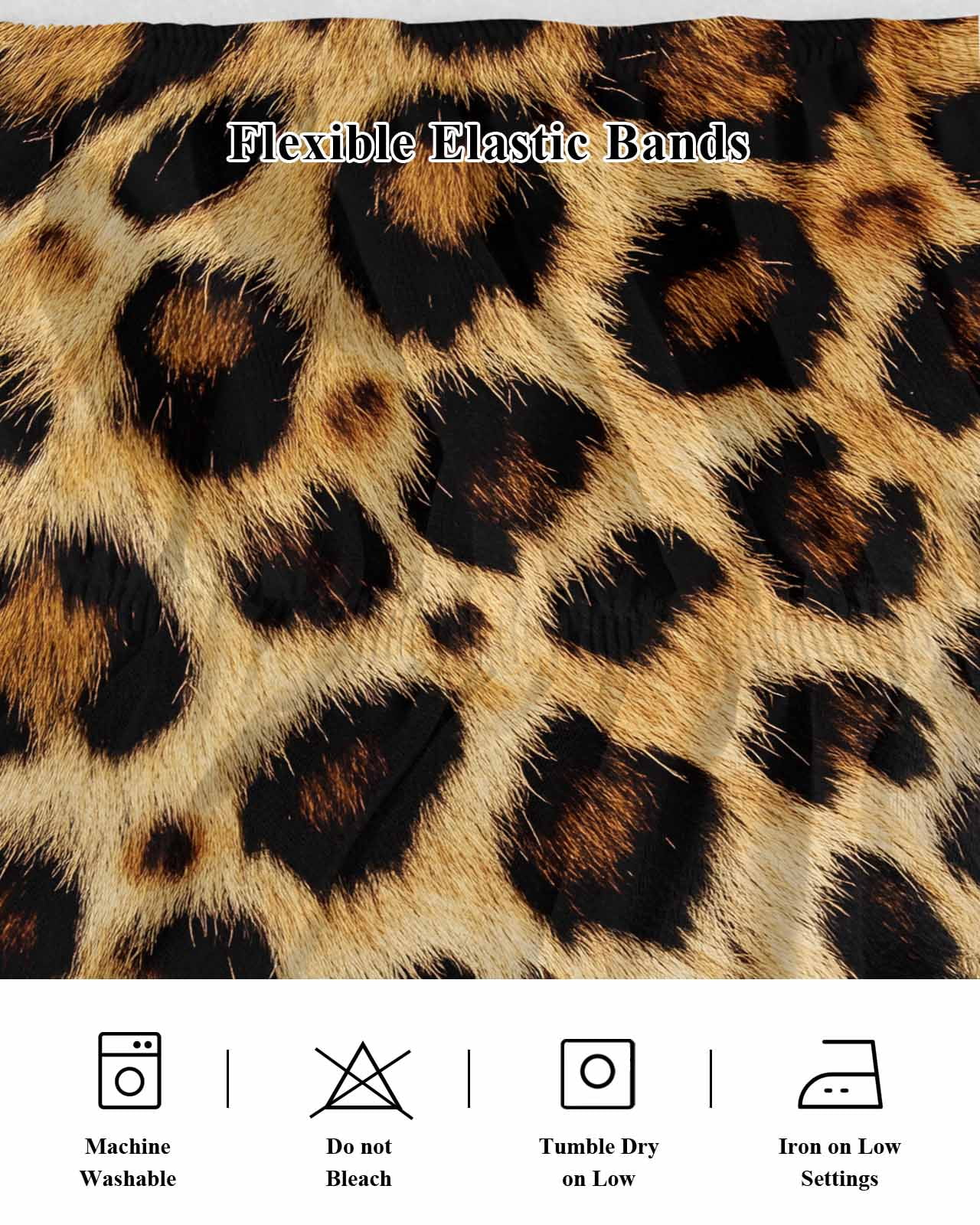 Fashion Wild Style Bed Skirt King Size 18" Drop Vintage Brown Leopard Print Ruffled Wrap Around Bed Skirts Adjustable Elastic Bedskirt Dust Ruffle for King Size Bed