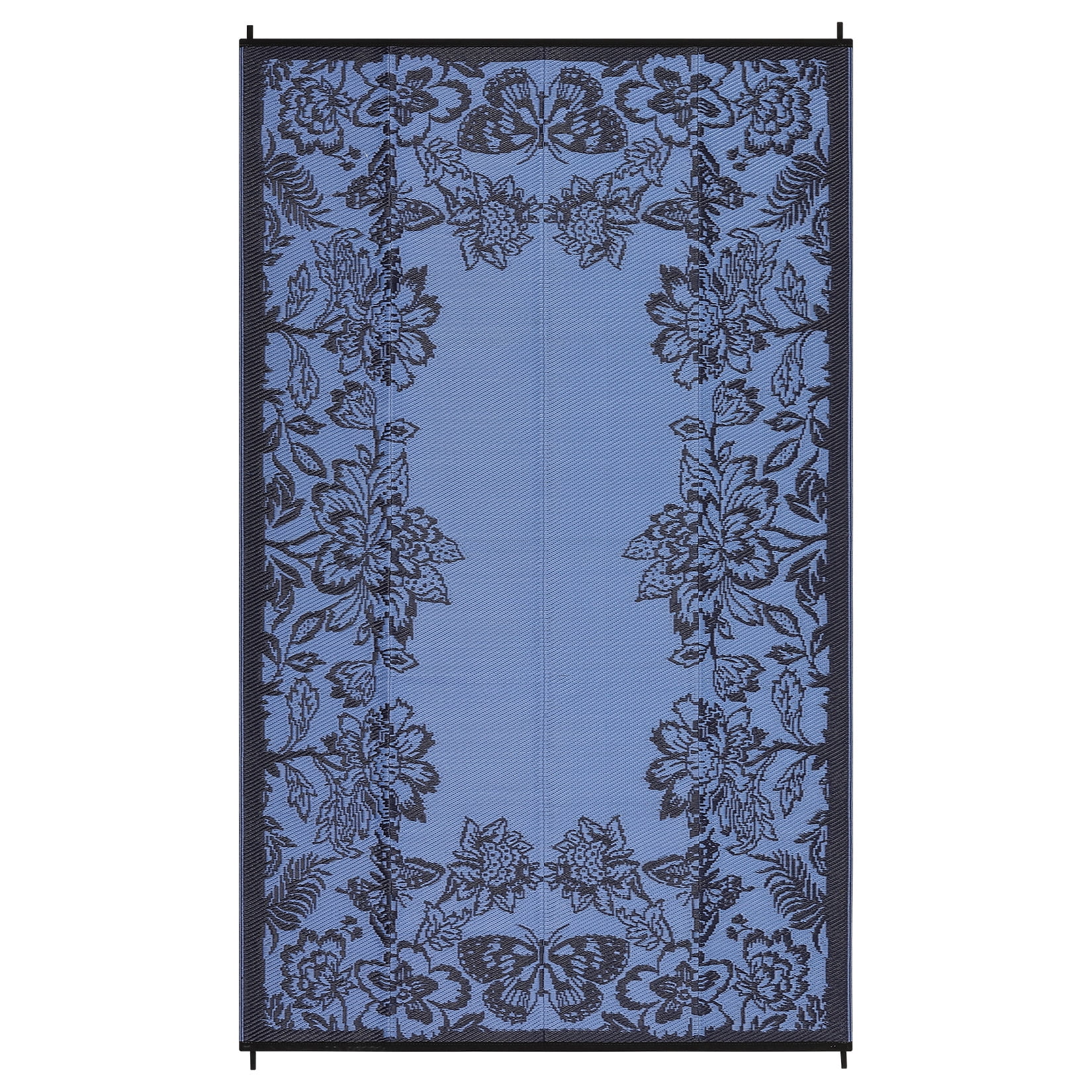 Nanan Outdoor Patio Rug 8x10 Ft, Plastic Straw Rug, Floral Pattern Waterproof Reversible Outdoor Rugs for Camping Picnic Backyard Balcony, Blue Purple