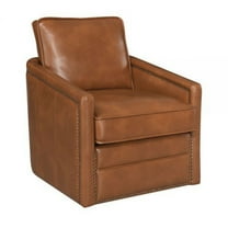 Roco 34 Inch Accent Chair with Swivel, Faux Leather Upholstery, Brown