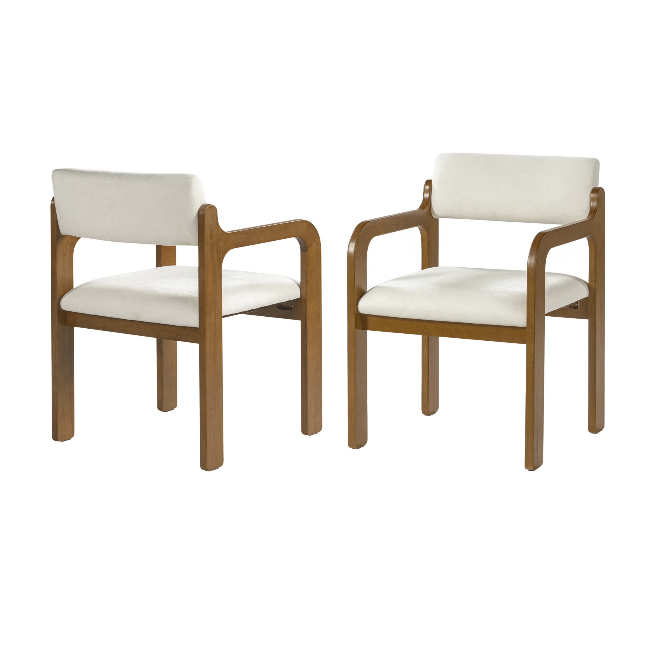 Christopher Knight Home Modern Upholstered Dining Chairs with Wood Frame, Walnut+Beige, Set of 2