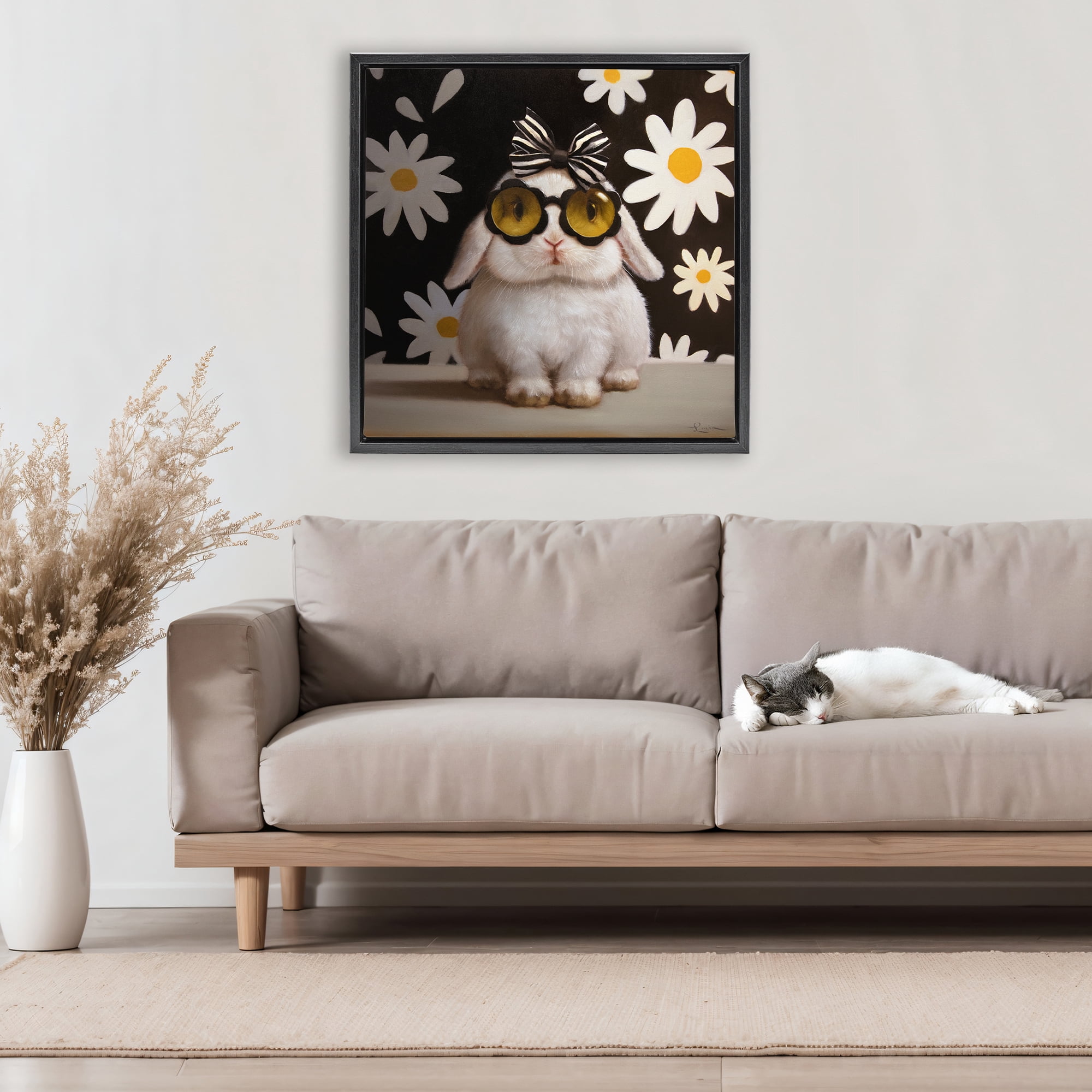 Stupell Industries Boopsie Daisy Bunny Black Framed Floater Canvas Wall Art, design by Lucia Heffernan