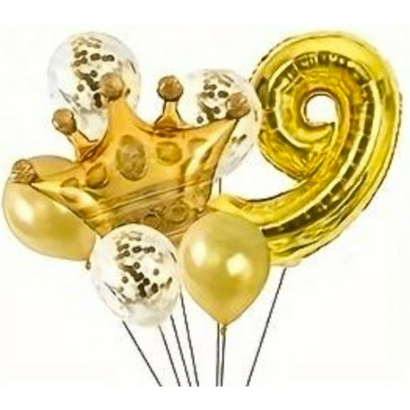 32 Inch large foil Gold, Gold Number crown Balloons (No. 9)